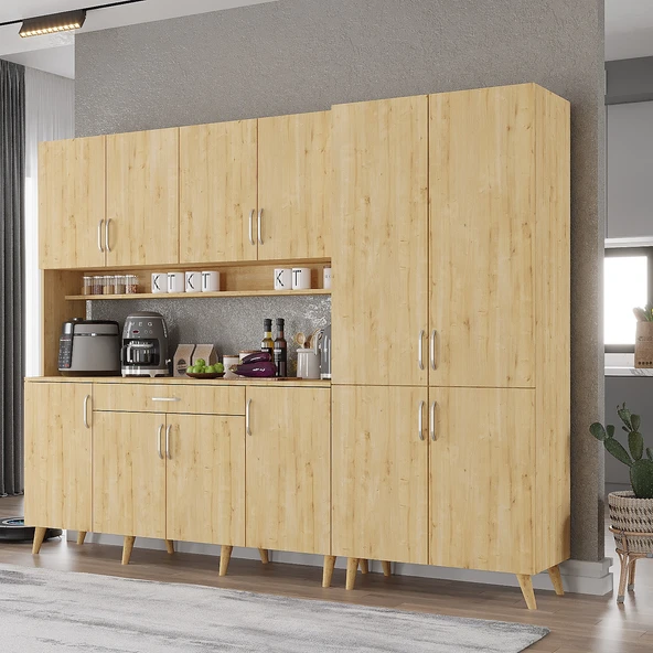 Zerka concept Gale Kahve Köşesi Çok Amaçlı Dolap Kiler Mutfak Dolabı Meşe 240cm Meşe ürün görseli 1