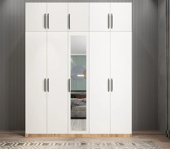 Zerka concept Soft 10 Kapaklı Yüklüklü Gizli Çekmeceli Gardırop Dolap Çam Beyaz 200 Cm Beyaz - Çam ürün görseli 1