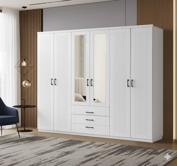 Zerka concept Gardenya Mdf 6 Kapaklı Membran Kaplama Gardırop Dolap 220 Cm Beyaz ürün görseli 1