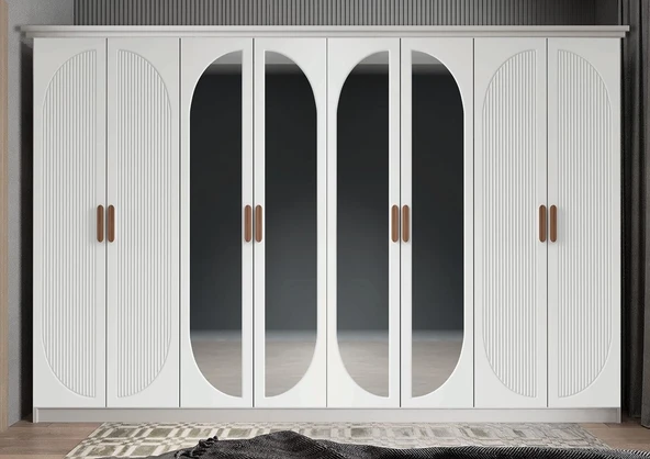 Zerka concept Foster Membran 8 Kapaklı Gardırop Montaj Dahil Beyaz 320 Cm ürün görseli 1