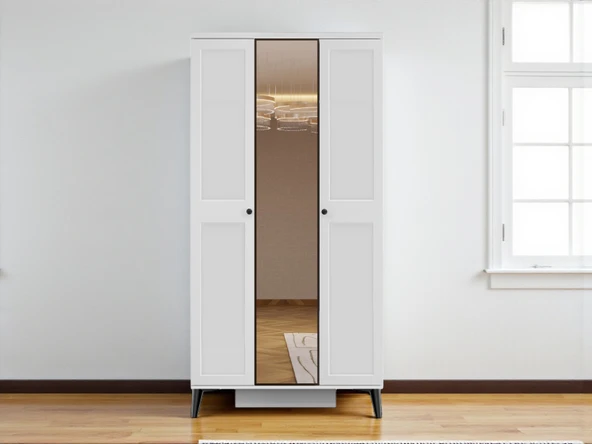 Zerka concept Tomris 3 Kapaklı Çekmeceli Mdf Membran Dolap Reflekte Cam Gardırop Beyaz ürün görseli 1