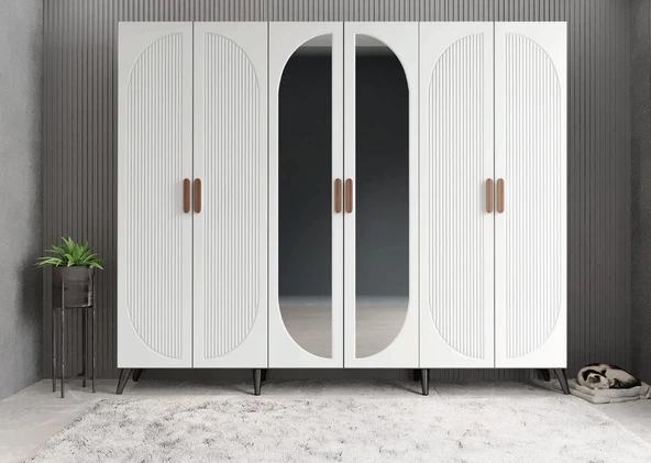 Zerka concept Monet Membran 6 Kapaklı Portmanto Montaj Dahil Füme Beyaz 210 Cm ürün görseli 1