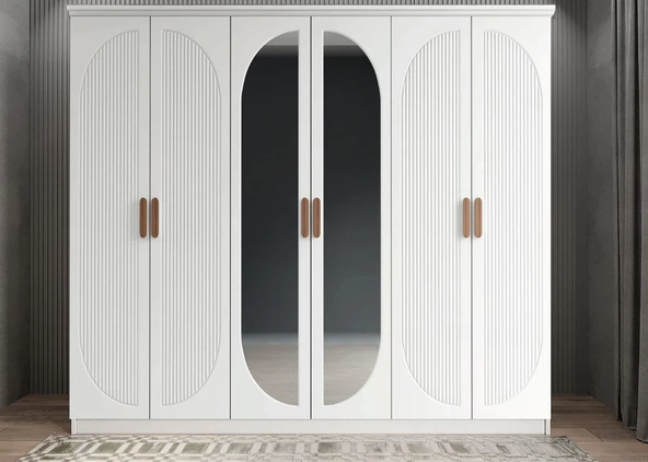 Zerka concept Lorin Membran 6 Kapaklı Gardırop Montaj Dahil Beyaz 240 Cm ürün görseli 1