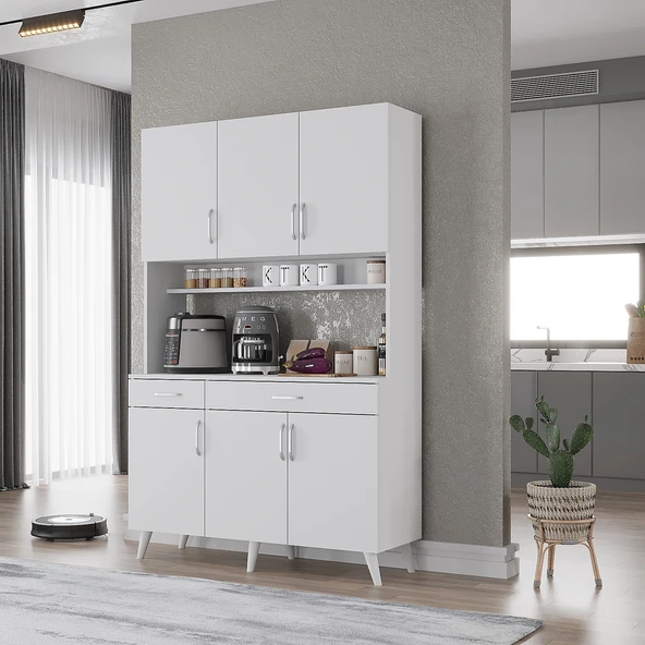 Zerka concept Maya Kahve Köşesi Çok Amaçlı Dolap Kiler Mutfak Dolabı Beyaz 120cm Beyaz ürün görseli 1