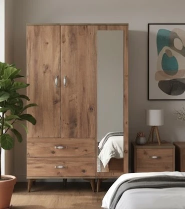 Zerka concept Duru 3 Kapaklı Dolap Gardırop - Çam M3 Çam ürün görseli 1