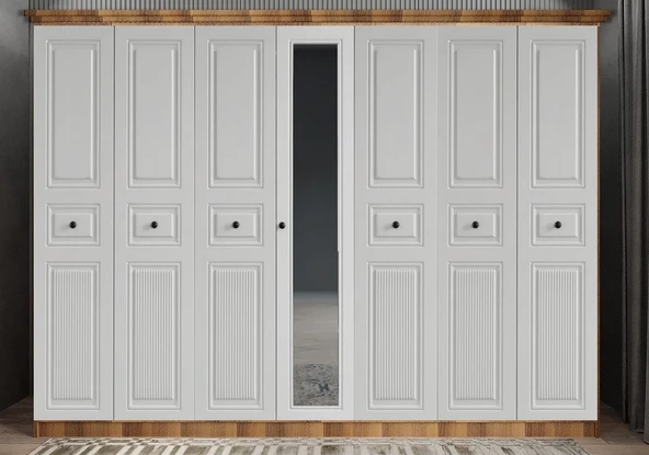 Zerka concept Arona Membran 7 Kapaklı Gardırop Montaj Dahil Ceviz Beyaz 245 Cm ürün görseli 1
