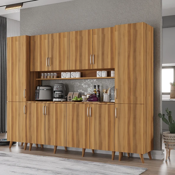 Zerka concept Della Kahve Köşesi Çok Amaçlı Dolap Kiler Mutfak Dolabı Ceviz 240cm Ceviz ürün görseli 1