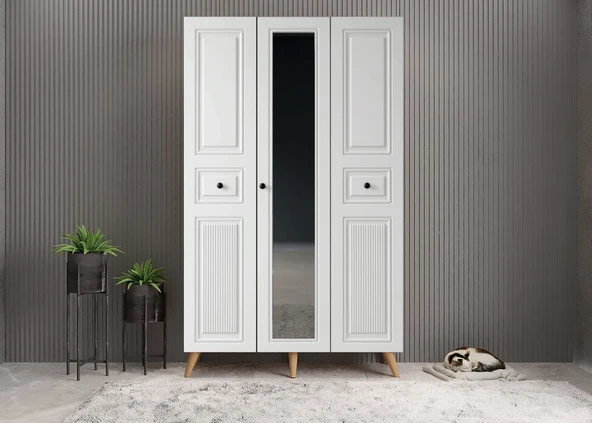 Zerka concept Greta Membran 3 Kapaklı Portmanto Montaj Dahil Çam Beyaz 120 Cm ürün görseli 1