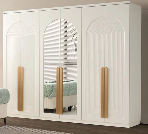 Zerka concept Asia Mdf Membranlı 6 Kapaklı Gardırop Dolap Beyaz ürün görseli 1