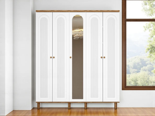Zerka concept Gülce 5 Kapaklı Çekmeceli Mdf Membran Dolap Gardırop Beyaz ürün görseli 1