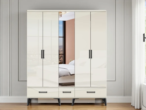 Zerka concept Yağmur 5 Kapaklı Çekmeceli Tamamı Mdf Dolap Gardırop Beyaz ürün görseli 1