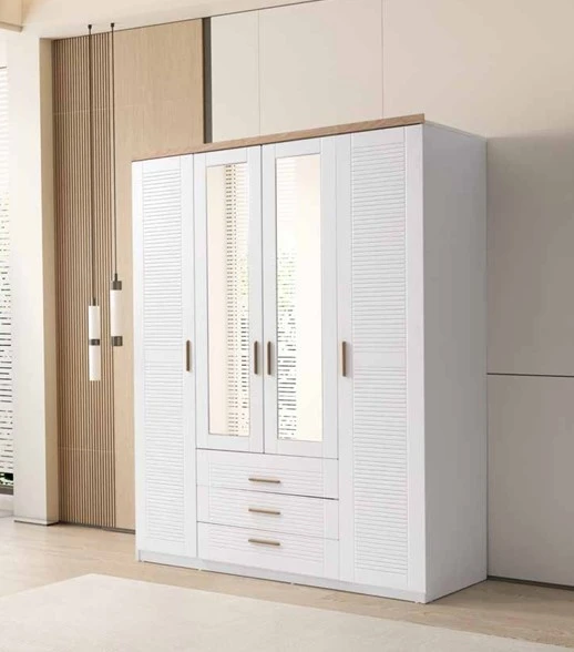 Zerka concept Papatya Mdf Membranlı 4 Kapaklı Gardırop Dolap Beyaz ürün görseli 1
