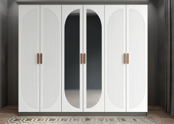 Zerka concept Lorin Membran 6 Kapaklı Gardırop Montaj Dahil Füme Beyaz 210 Cm ürün görseli 1
