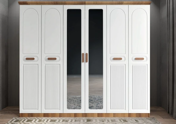 Zerka concept Morgan Membran 6 Kapaklı Gardırop Montaj Dahil Ceviz Beyaz 240 Cm ürün görseli 1