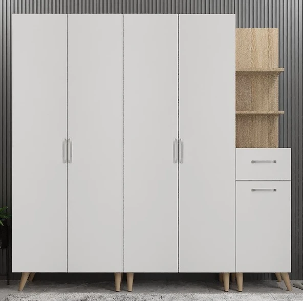 Zerka concept Begonya Portmanto Vestiyer Meşe Beyaz -200 cm ürün görseli 1