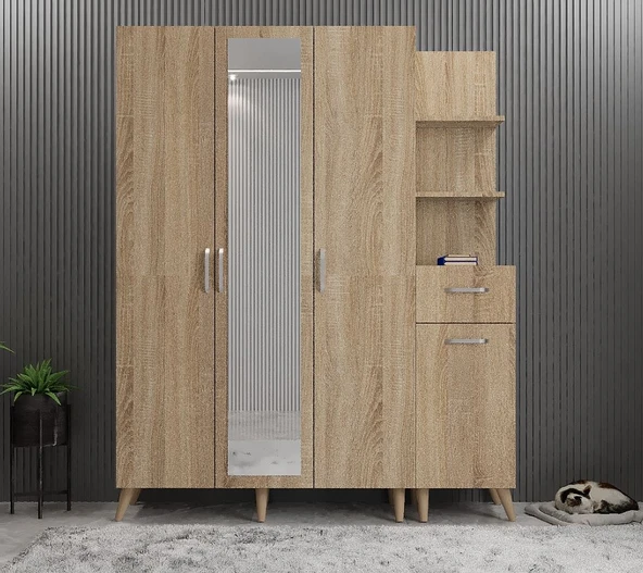 Zerka concept Açelya Portmanto Vestiyer Ayakkabılık Meşe M3 140cm Montaj Dahil ürün görseli 1