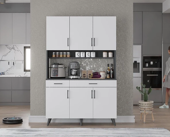 Zerka concept Maya Kahve Köşesi Çok Amaçlı Dolap Kiler Mutfak Dolabı Füme Beyaz 105cm Antrasit - Beyaz ürün görseli 1