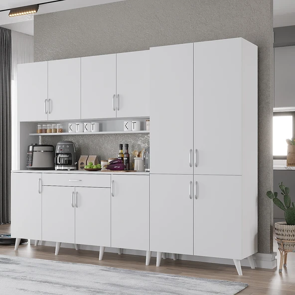 Zerka concept Gale Kahve Köşesi Çok Amaçlı Dolap Kiler Mutfak Dolabı Beyaz 240cm Beyaz ürün görseli 1