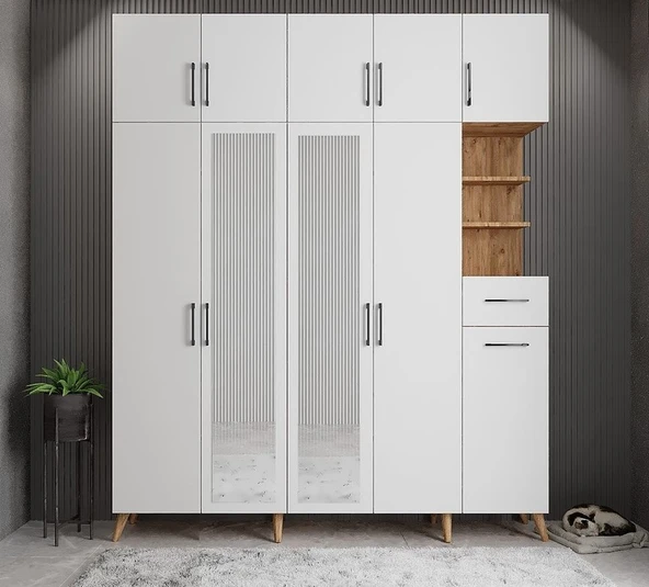 Zerka concept Açelya Portmanto Vestiyer Çam Beyaz200cm M10 ürün görseli 1