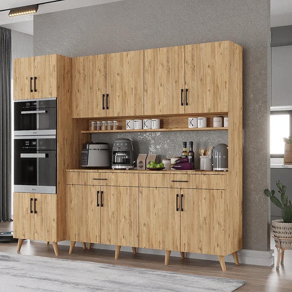 Zerka concept Lora Kahve Köşesi Çok Amaçlı Dolap Kiler Mutfak Dolabı Çam 200 Cm Çam ürün görseli 1