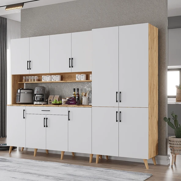Zerka concept Gale Kahve Köşesi Çok Amaçlı Dolap Kiler Mutfak Dolabı Çam Beyaz 210 Cm Çam - Beyaz ürün görseli 1