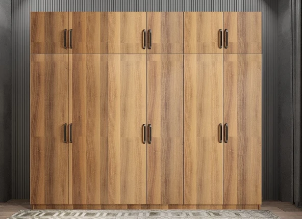 Zerka concept Ostin 12 Kapaklı Gardırop Dolap Ceviz 208 Cm - Montaj Dahil ürün görseli 1