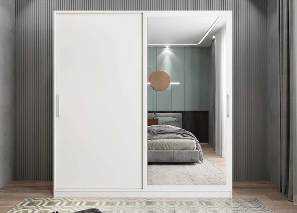 Zerka concept Star Sürgü Kapaklı Gizli Çekmeceli Dolap Gardırop Beyaz 160 Cm Beyaz ürün görseli 1
