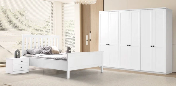 Zerka concept Doğa Mdf Membran 6 Kapaklı Gardırop Ve Yatak Odası Takımı Beyaz ürün görseli 1