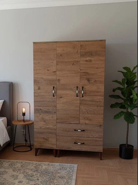 Zerka concept Duru 3 Kapaklı Dolap Gardırop Çam - M1 Çam ürün görseli 1