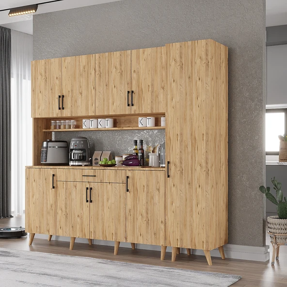 Zerka concept Zenit Kahve Köşesi Çok Amaçlı Dolap Kiler Mutfak Dolabı Çam 175cm Çam ürün görseli 1