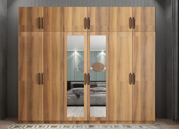 Zerka concept Pamela 12 Kapaklı Gardırop Dolap Ceviz 270 Cm - Montaj Dahil ürün görseli 1