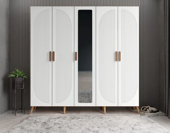 Zerka concept Dustin Membran 5 Kapaklı Portmanto Montaj Dahil Çam Beyaz 200 Cm ürün görseli 1