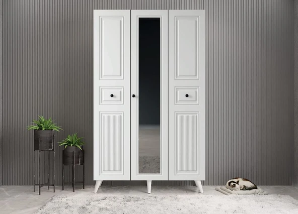 Zerka concept Greta Membran 3 Kapaklı Portmanto Montaj Dahil Beyaz 105 Cm ürün görseli 1