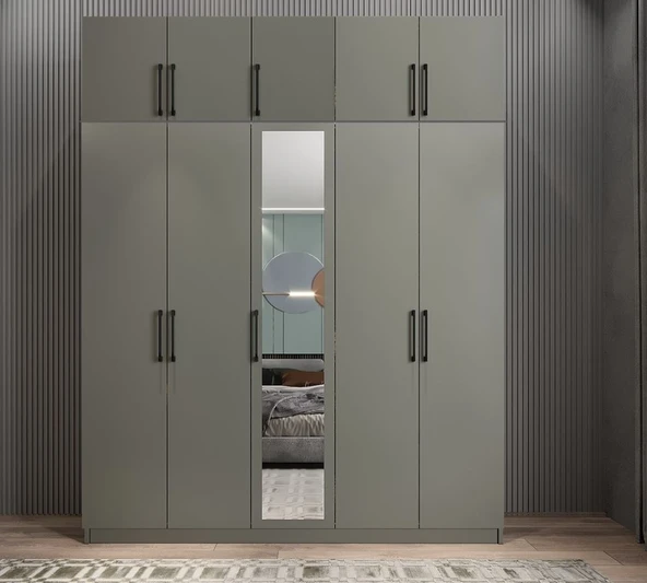 Zerka concept Soft 10 Kapaklı Yüklüklü Gizli Çekmeceli Gardırop Dolap Füme 225 Cm Füme ürün görseli 1