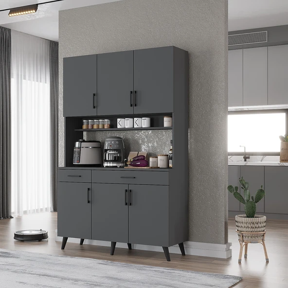 Zerka concept Maya Kahve Köşesi Çok Amaçlı Dolap Kiler Mutfak Dolabı Füme 120 Cm Antrasit ürün görseli 1