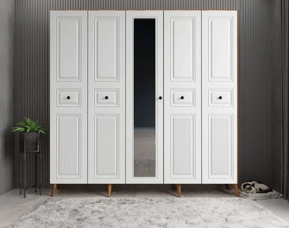 Zerka concept Sofya Membran 5 Kapaklı Portmanto Montaj Dahil Ceviz Beyaz 175 Cm ürün görseli 1