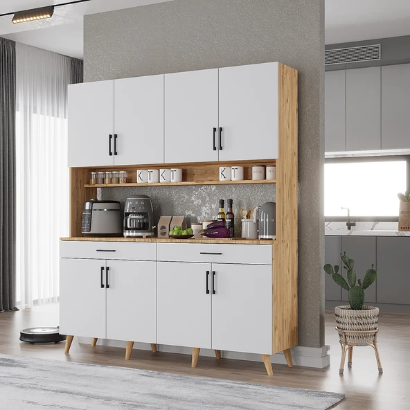 Zerka concept Denze Kahve Köşesi Çok Amaçlı Dolap Kiler Mutfak Dolabı Çam Beyaz 140 Cm Çam Beyaz ürün görseli 1