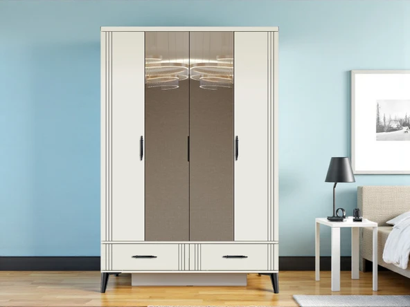 Zerka concept Belissa 4 Kapaklı Çekmeceli Tamamı Mdf Dolap Gardırop Beyaz ürün görseli 1