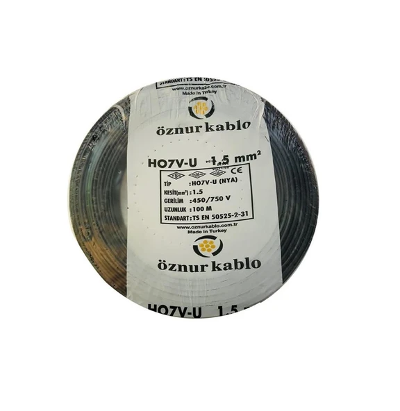 Öznur 1,5 Mm2 Nya Kablo Tek Damar Siyah 100mt ürün görseli 1