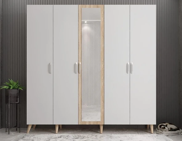 Zerka concept Açelya Portmanto Vestiyer Meşe Beyaz - Montaj Dahil 200cm M12 ürün görseli 1