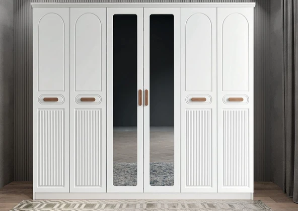Zerka concept Morgan Membran 6 Kapaklı Gardırop Montaj Dahil Beyaz 240 Cm ürün görseli 1