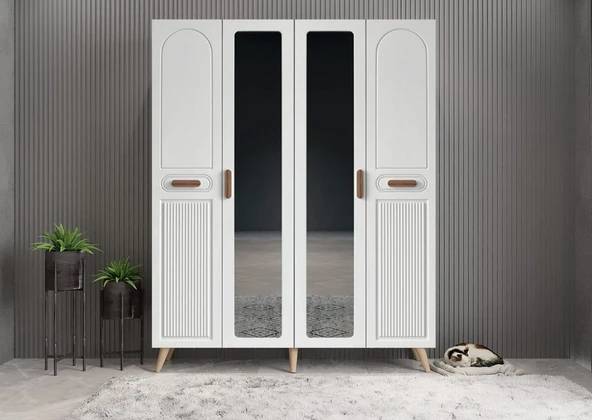 Zerka concept Zenon Membran 4 Kapaklı Portmanto Montaj Dahil Meşe Beyaz 140 Cm ürün görseli 1