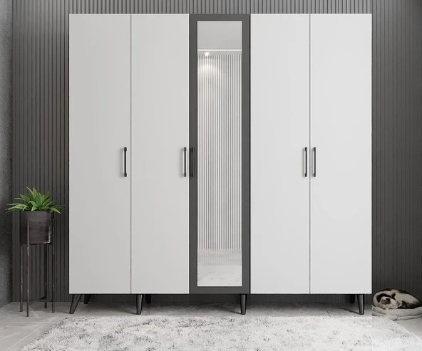 Zerka concept Açelya Portmanto Vestiyer Füme Beyaz - Montaj Dahil 225cm M12 ürün görseli 1