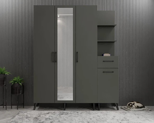 Zerka concept Açelya Portmanto Vestiyer Ayakkabılık Füme M3 140cm Montaj Dahil ürün görseli 1