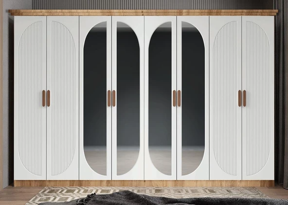 Zerka concept Foster Membran 8 Kapaklı Gardırop Montaj Dahil Çam Beyaz 320 Cm ürün görseli 1