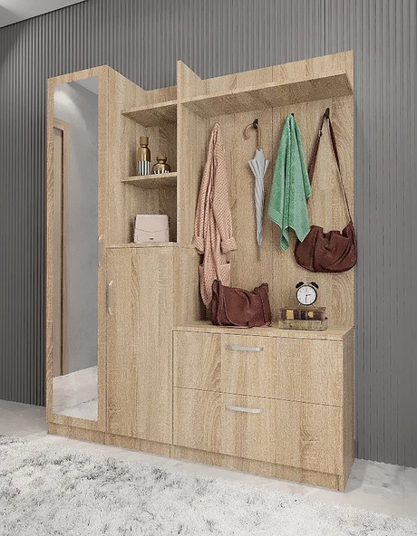 Zerka concept Çizgi Portmanto Vestiyer  Meşe-160 cm ürün görseli 1