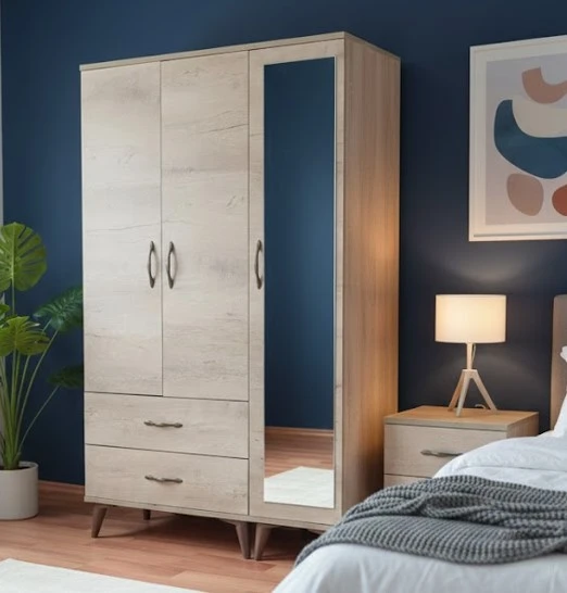 Zerka concept Duru 3 Kapaklı Dolap Gardırop - Meşe M3 ürün görseli 1