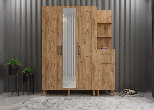 Zerka concept Açelya Portmanto Vestiyer Ayakkabılık Çam 180cm - Montaj Dahil M3 ürün görseli 1