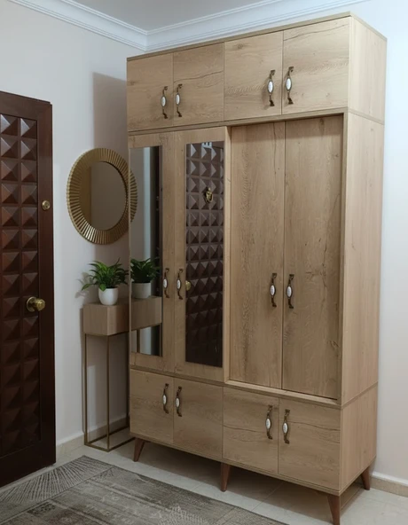 Zerka concept Panora 12 Kapaklı Portmanto Vestiyer Ayakkabılık Dolap Meşe - M2 Meşe ürün görseli 1