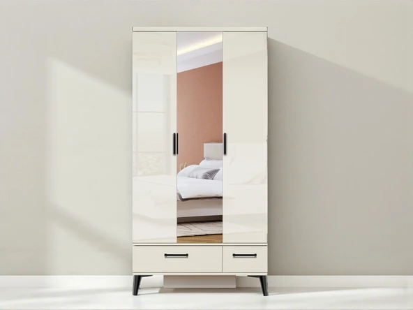 Zerka concept Yağmur 3 Kapaklı Çekmeceli Tamamı Mdf Dolap Gardırop Beyaz ürün görseli 1
